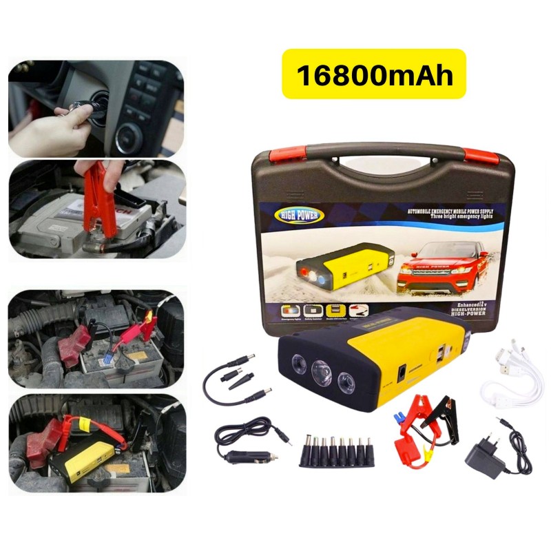 Kit baterie pentru pornirea masinii si incarcarea telefonului, 16800 mAh