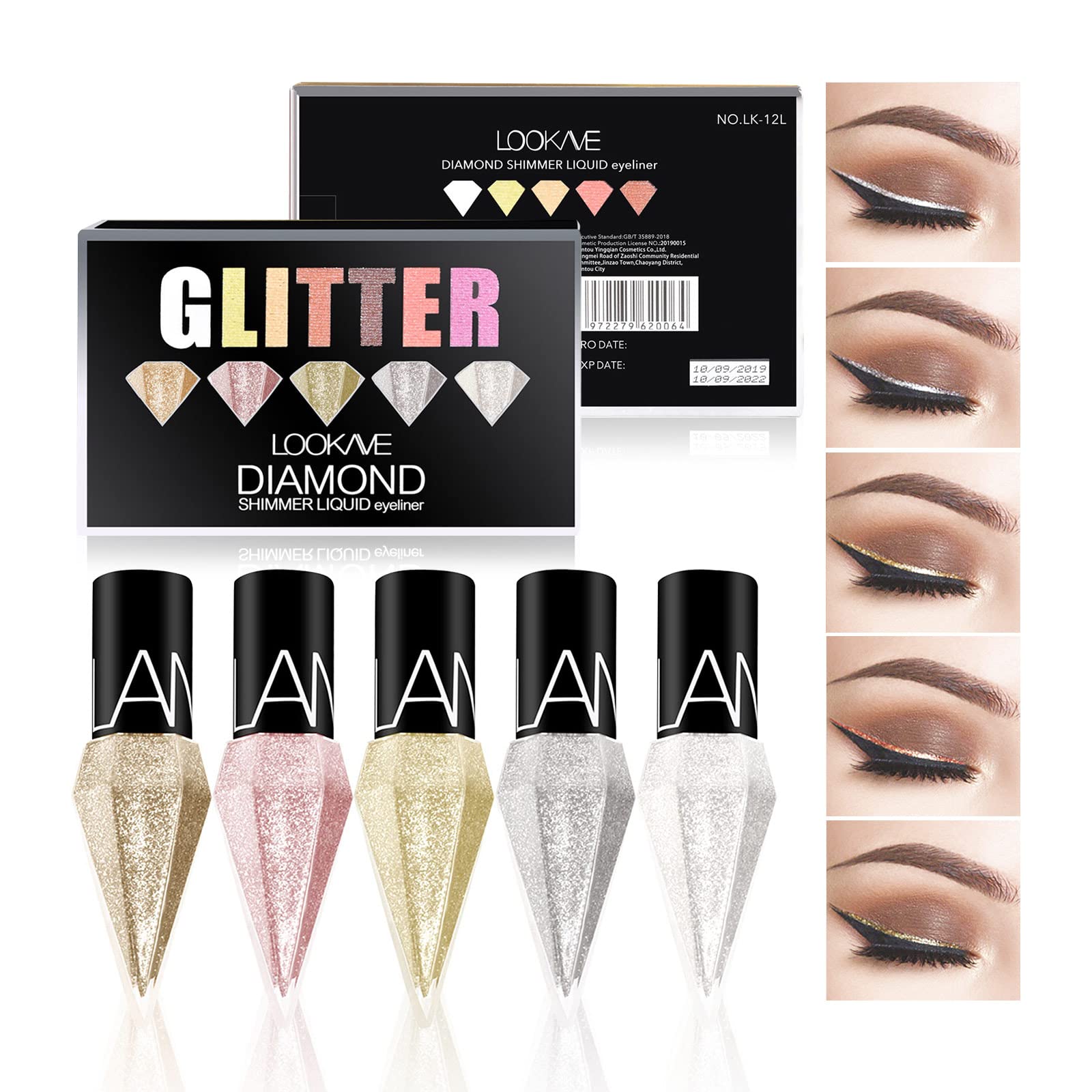 Set 5 x Glitter, fard de ochi lichid, Waterproof Long Wear