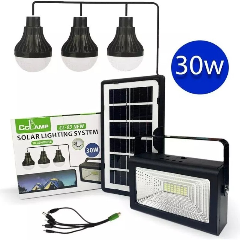 Sistem solar de iluminat cu 3 becuri LED SMD, 30 W