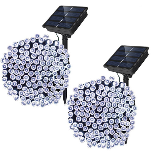 Set 2 x Instalatie solara 100 LED pentru exterior, Alb rece