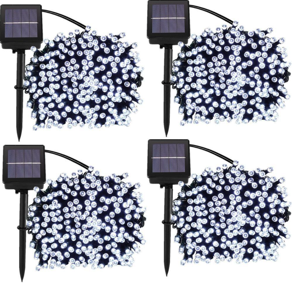 Set 4 x Instalatie solara 100 LED, Alb rece