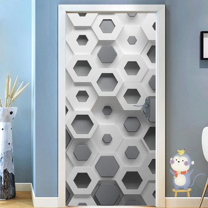 Set 2 x Autocolant decorativ pentru usa, 77 x 220 cm, Grey Comb