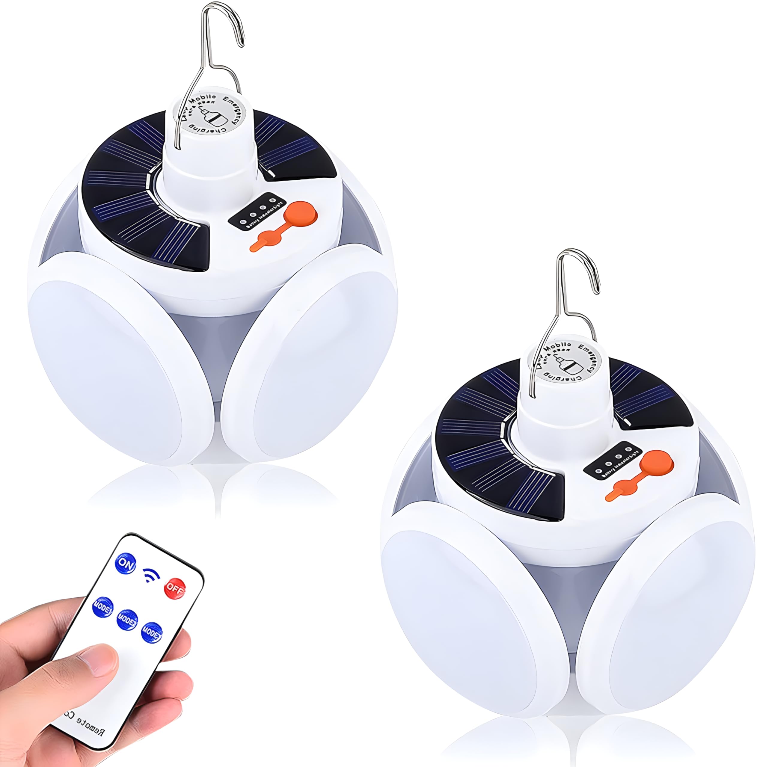 Set 2 x Bec cu acumulator si panou solar, 5 trepte de iluminat