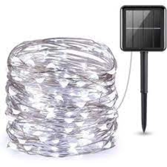 Instalatie solara 300 LED, 30 metri, telecomanda, Alb rece