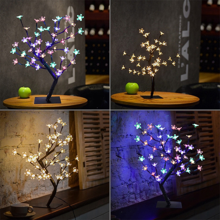Copac decorativ cu flori de cires, 24 LED