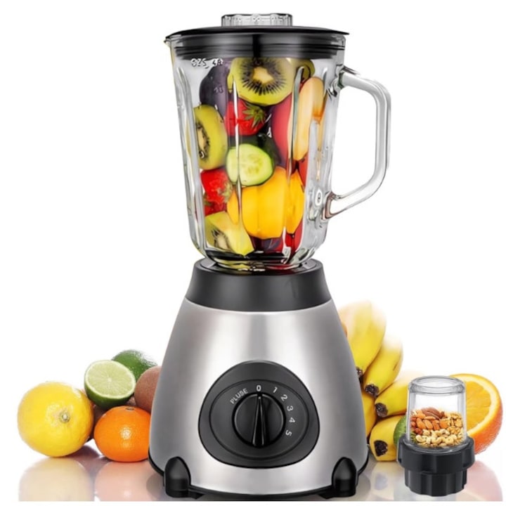 Blender din Inox, 2 in1, 5 viteze, 2200 W, rasnita inclusa