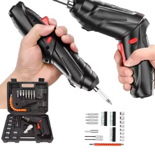 Surubelnita electrica cu acumulator, Trusa cu 47 piese, Negru