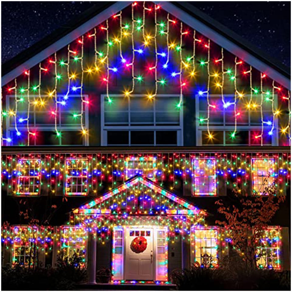 Instalatie franjuri, 300 LED, 12 metri, 8 jocuri de lumini, Multicolor