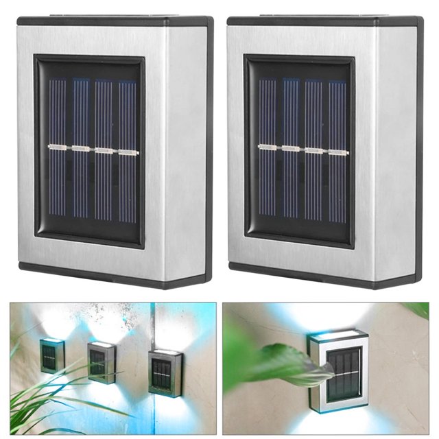 Set 2 lampi solare LED, lumina bidirectionala, Alb cald, Argintiu, IP 55