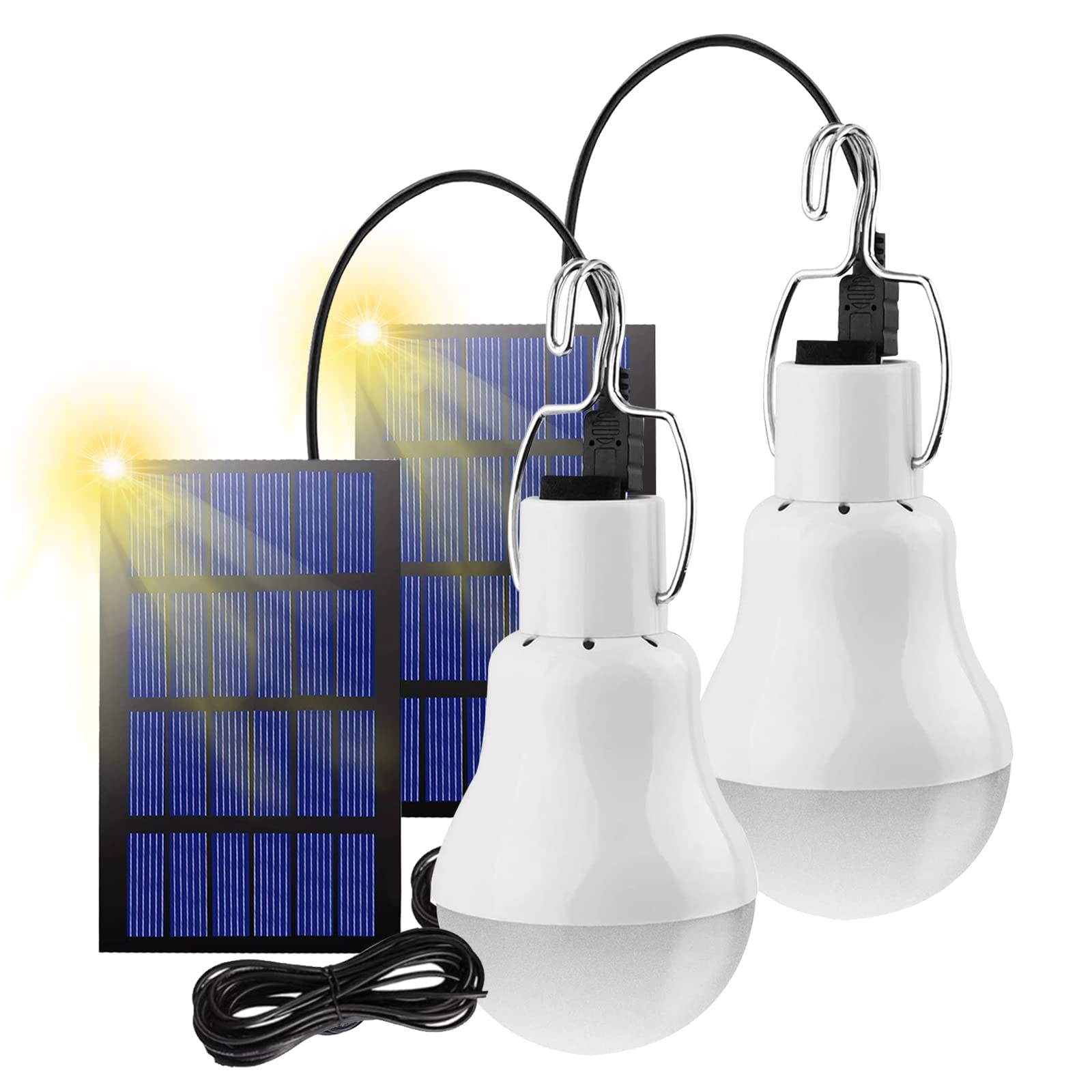 Set 2 x Bec portabil 20 LED cu panou solar si carlig