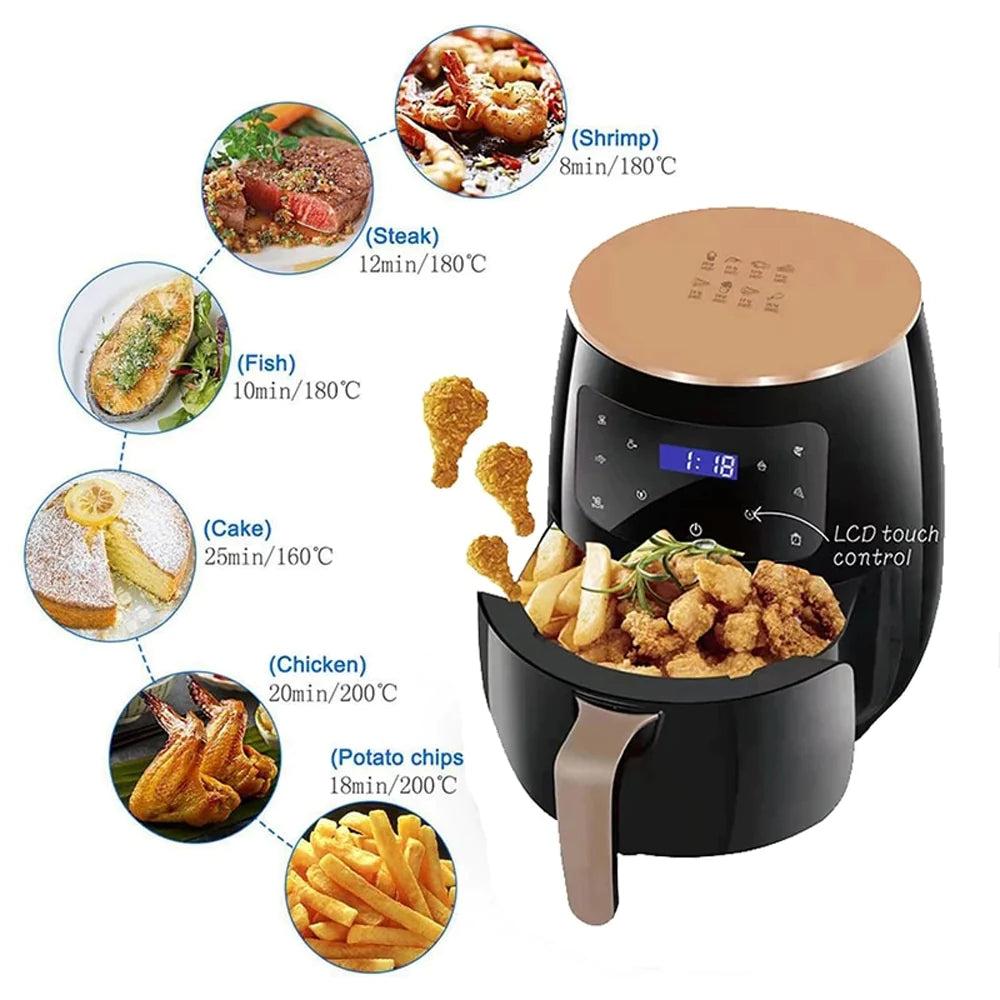 Friteuza cu aer cald, Air Fryer, 2400W, 6L, LCD Touch control