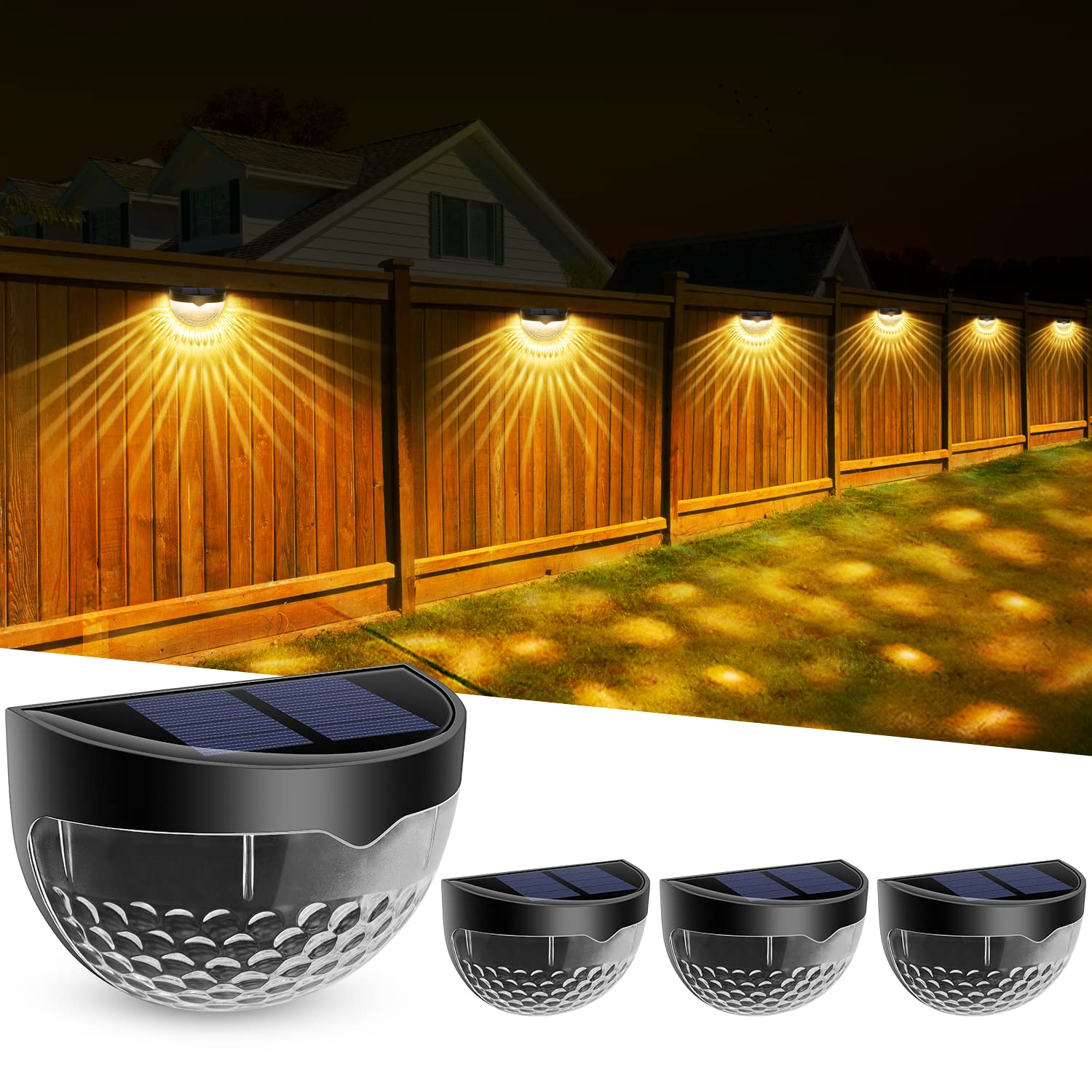 Set 3 x Lampa solara exterior, 6 LED, senzor, lumina calda, Negru