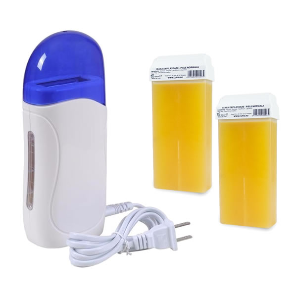 Kit epilat cu ceara de unica folosinta: Incalzitor simplu + Set 2 rezerve ceara