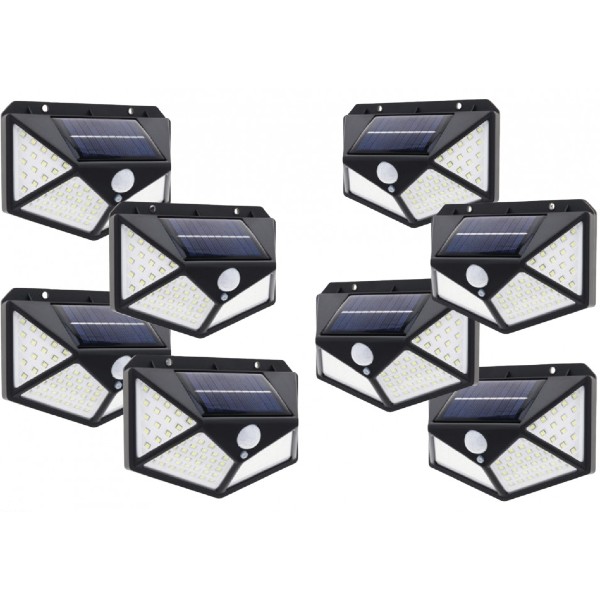 Set 8 x Lampa 100 LED cu panou solar, senzor de miscare