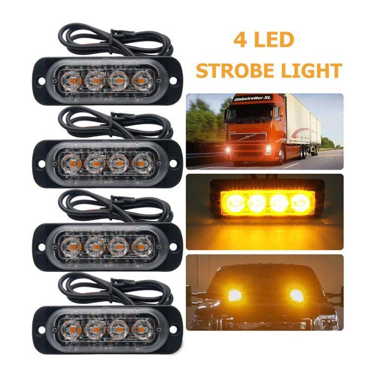 Set 4 stroboscoape auto 4 LED 12V, lumina portocalie