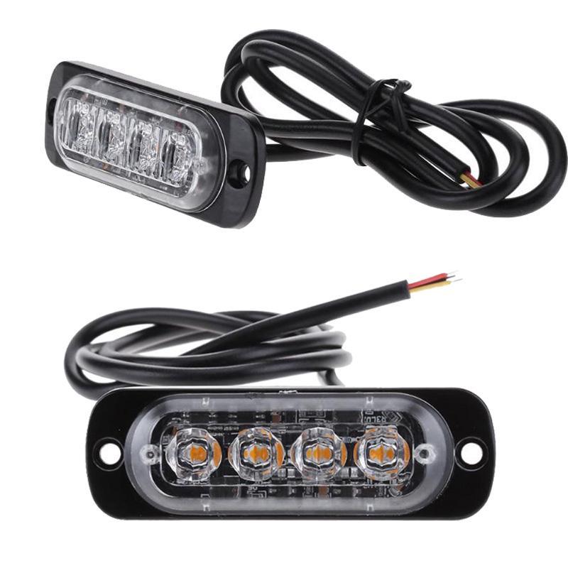 Set 4 stroboscoape auto 4 LED 12V, lumina portocalie