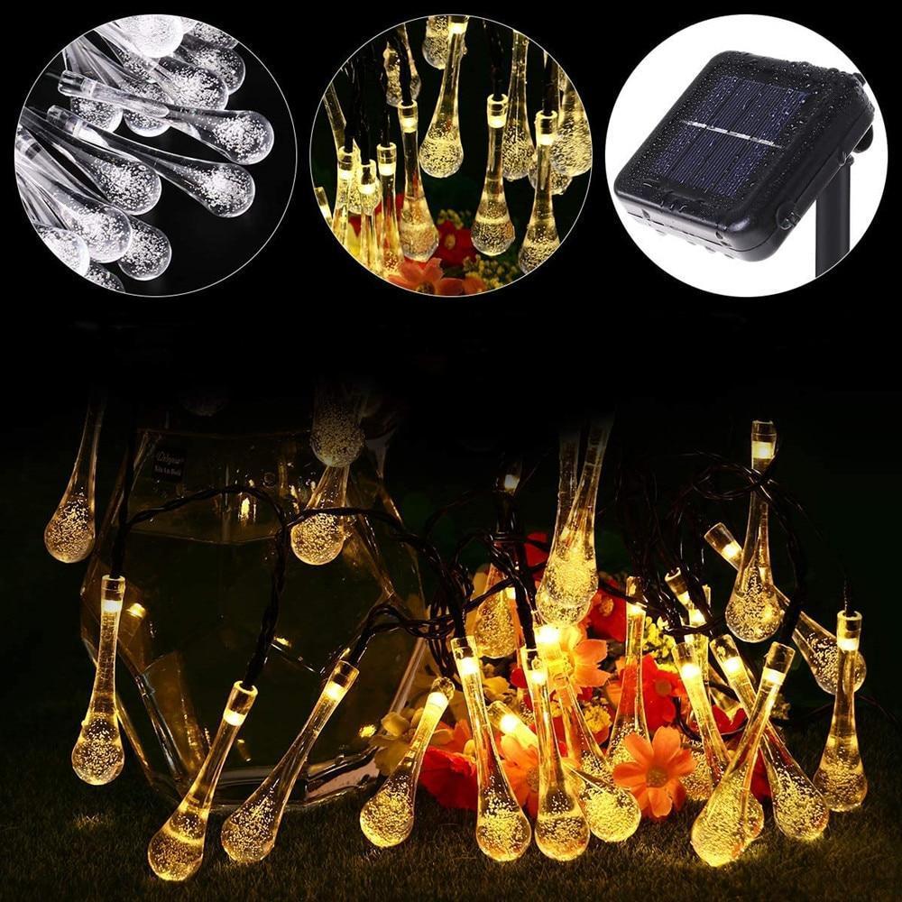 Instalatie solara cu 20 globulete LED Waterdrop, 5 M, lumina calda
