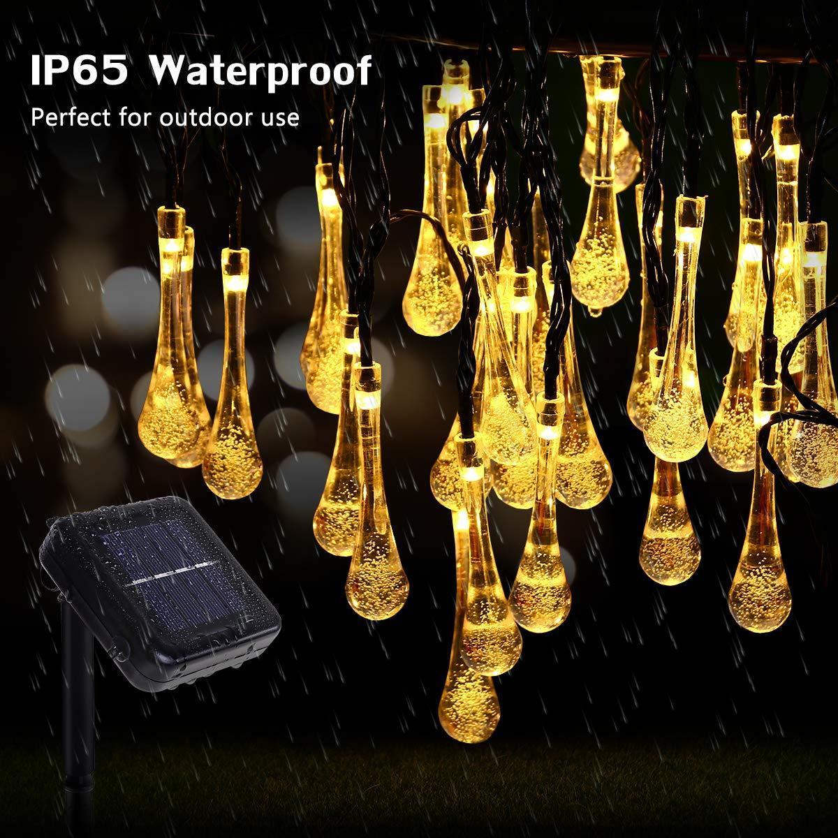 Instalatie solara cu 20 globulete LED Waterdrop, 5 M, lumina calda