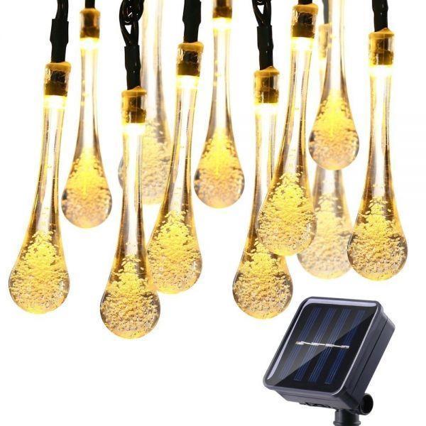 Instalatie solara cu 20 globulete LED Waterdrop, 5 M, lumina calda