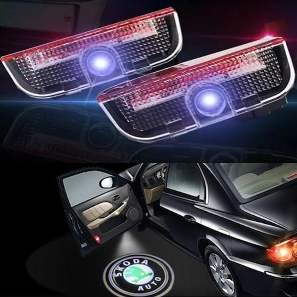 Set 2 holograme LED cu logo SKODA, pentru portiere