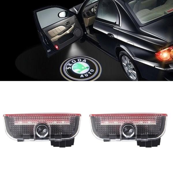 Set 2 holograme LED cu logo SKODA, pentru portiere