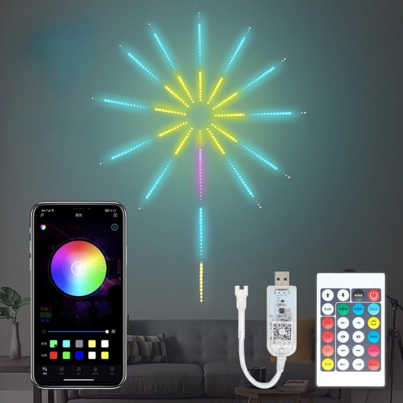 Lumini LED tip artificii inteligente, RGB, muzica, telecomanda