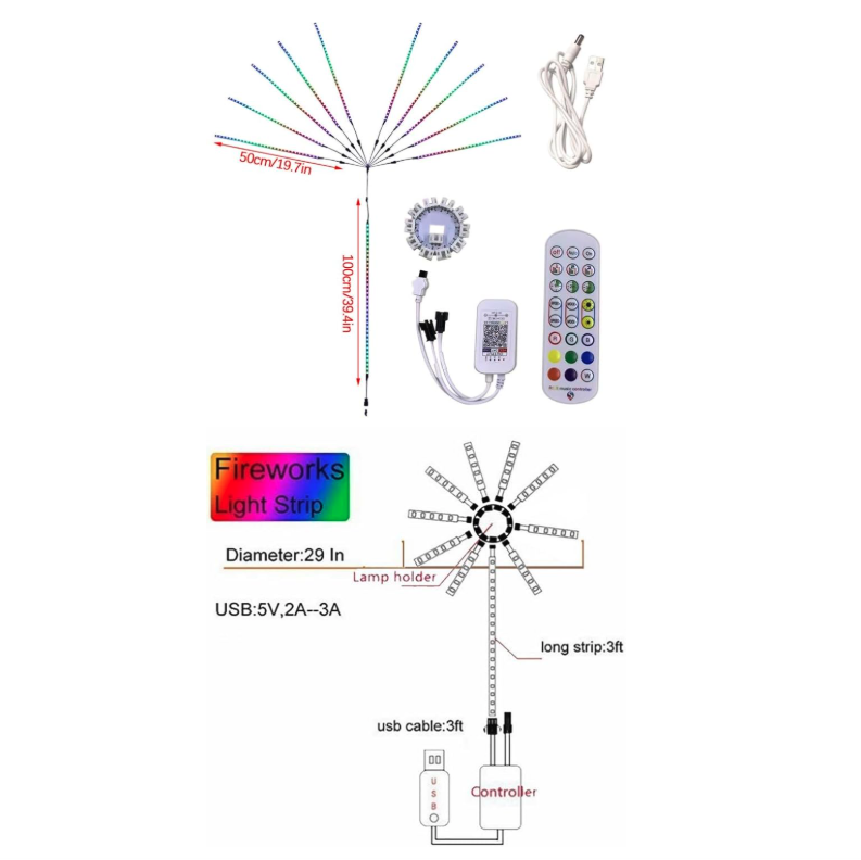 Lumini LED tip artificii inteligente, RGB, muzica, telecomanda