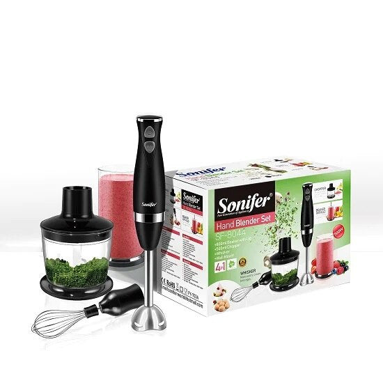 Set Blender 3 in 1, 500 W, Mixer vertical, functie Turbo, Alb