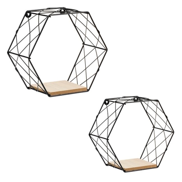 Set 2 etajere metalice decorative, model Hexagon