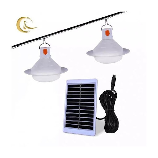 Set 2 x Lampa solara LED cu 2 becuri, pentru camping