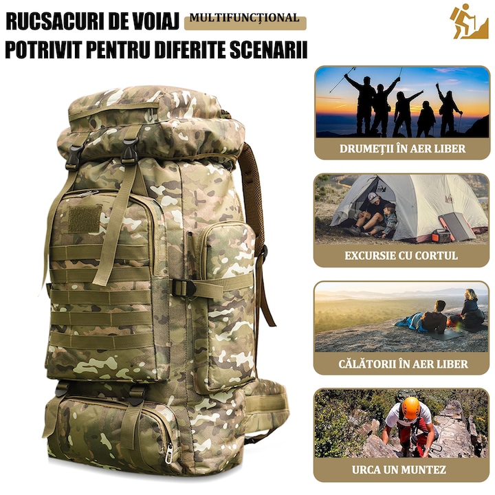 Rucsac Militar, 80 L, 5 compartimente, Impermeabil