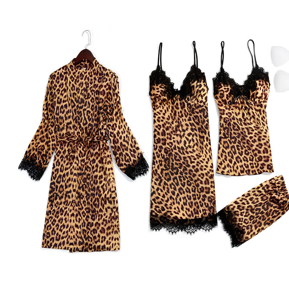 Set 4 piese, Pijama satin Dama, Leopard