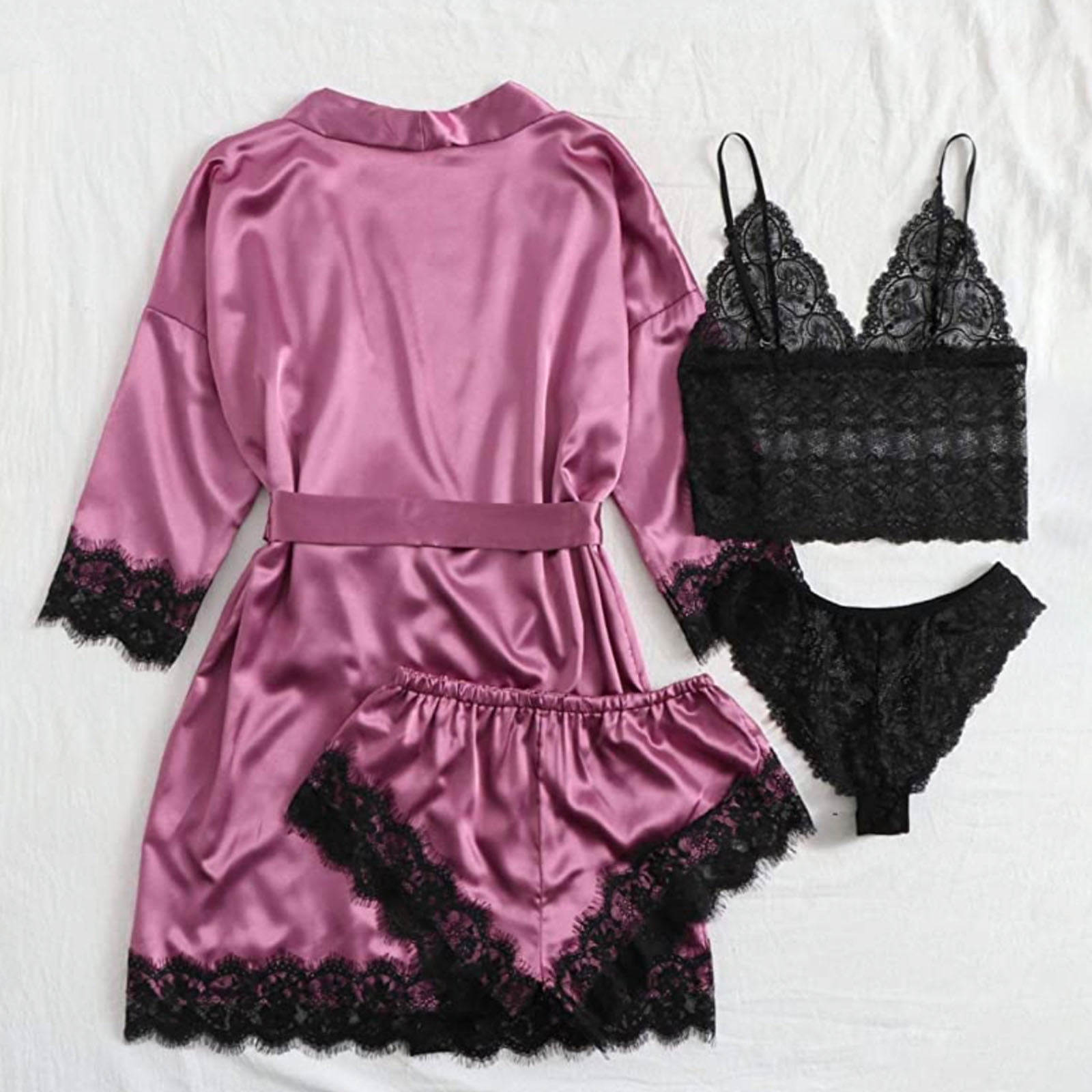 Set 4 piese, Pijama satin Dama, Mov