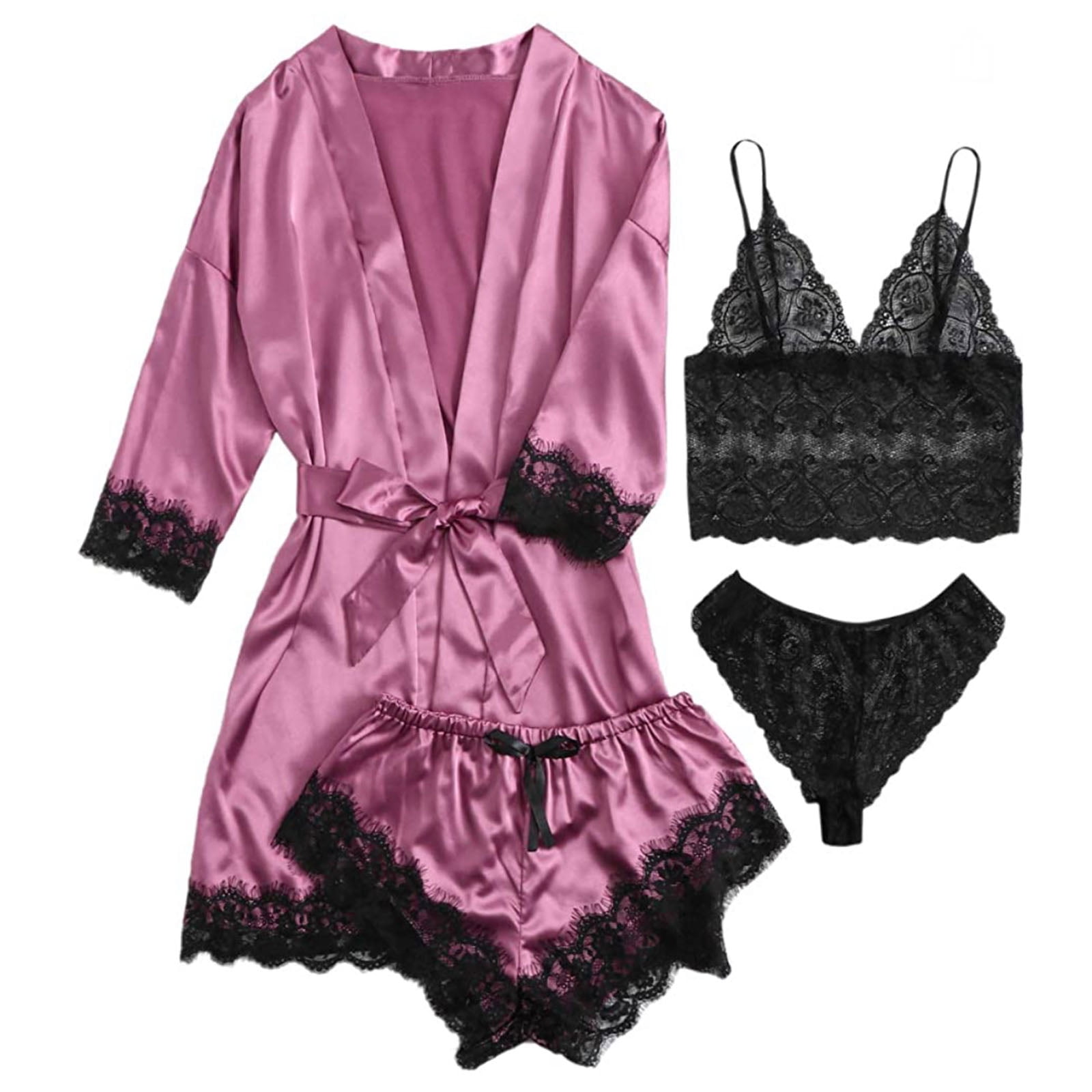 Set 4 piese, Pijama satin Dama, Mov