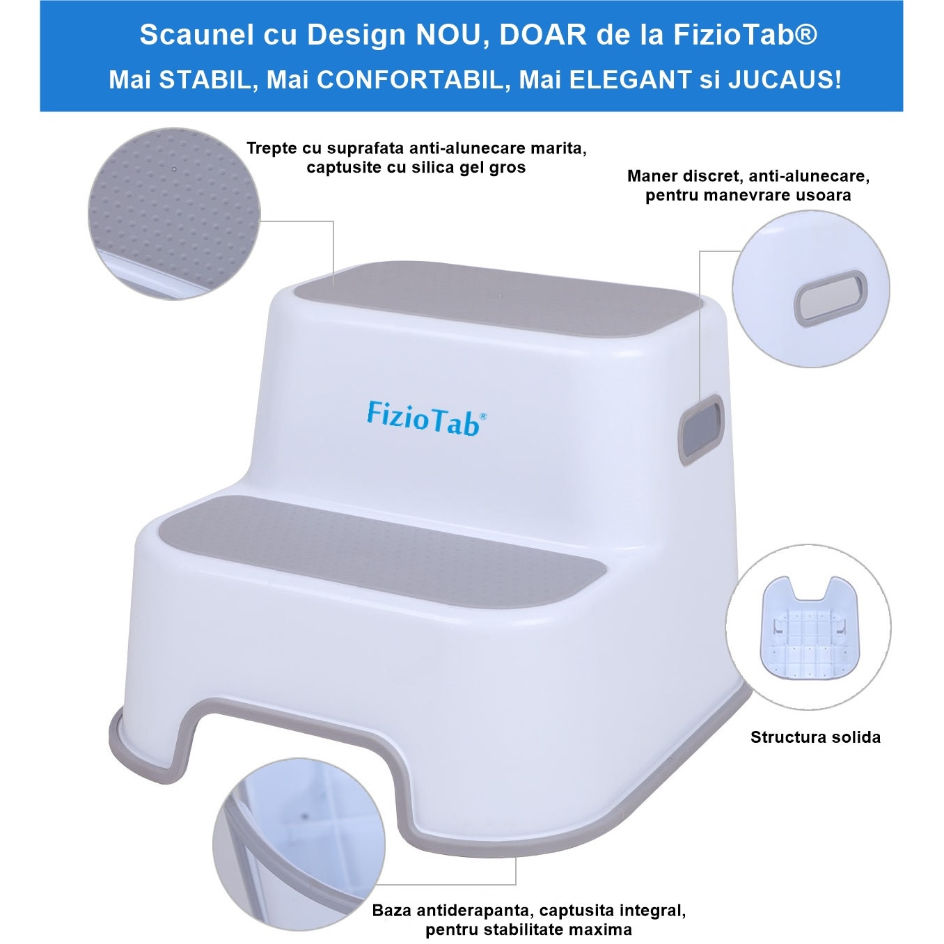 Scaunel inaltator WC pentru copii, FizioTab®Kids, Alb