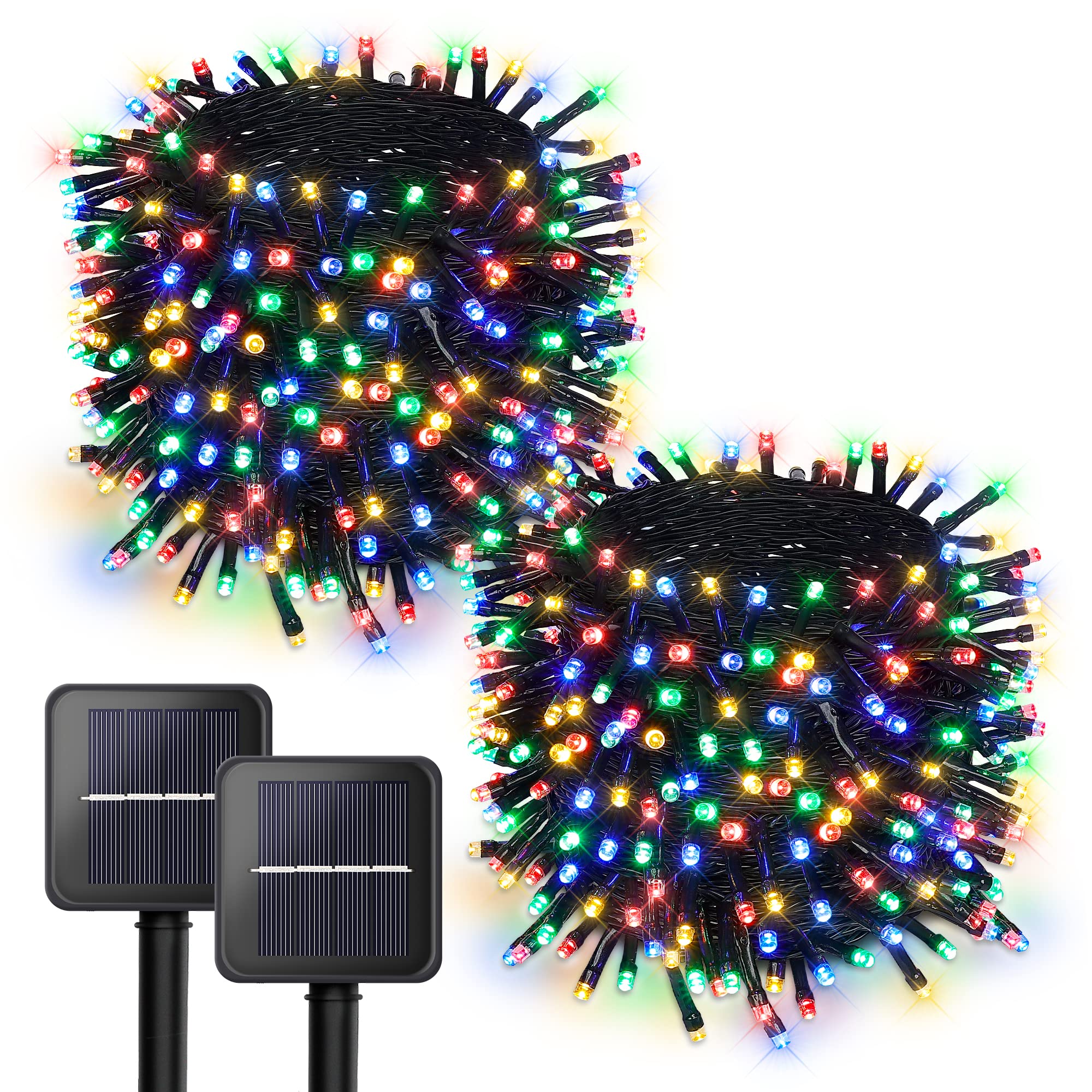 Set 2 x Instalatie solara 100 LED pentru exterior, Multicolor