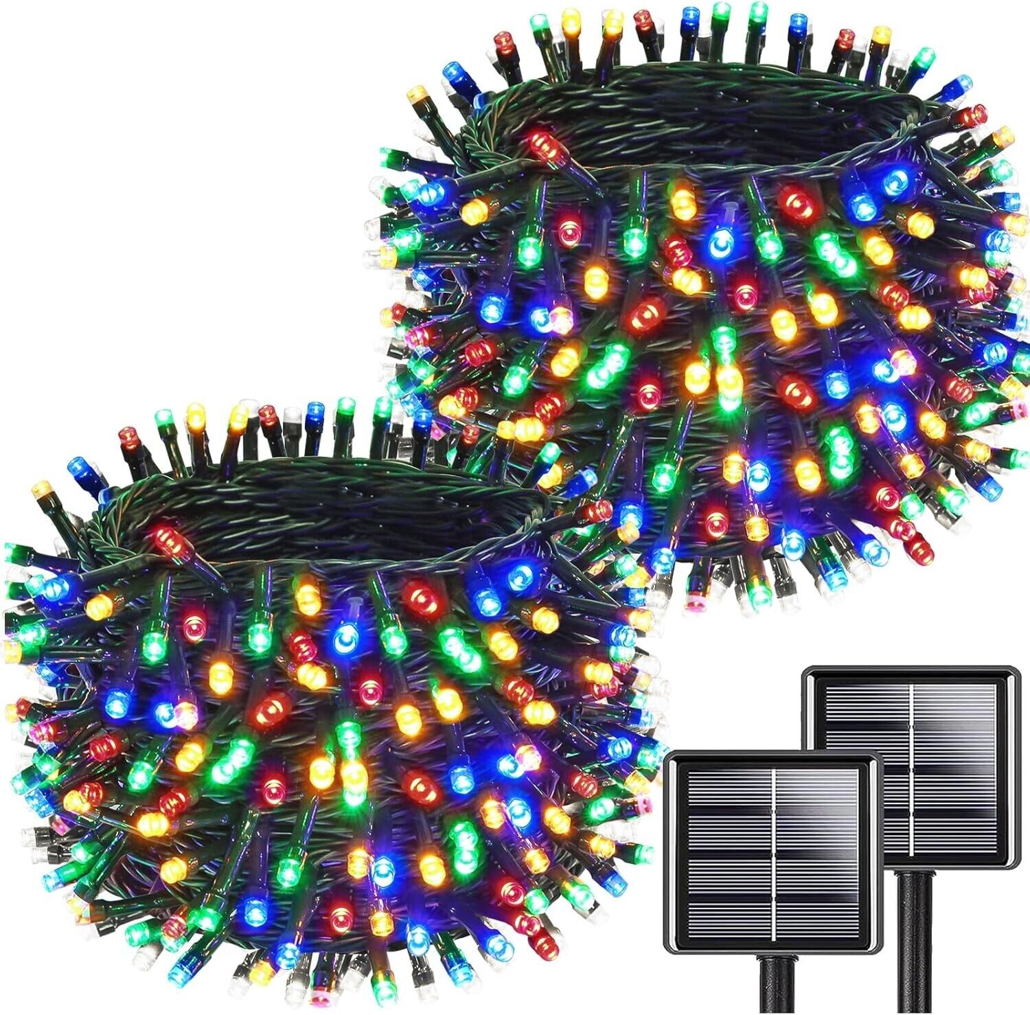 Set 3 x Instalatie solara 100 LED pentru exterior, Multicolor