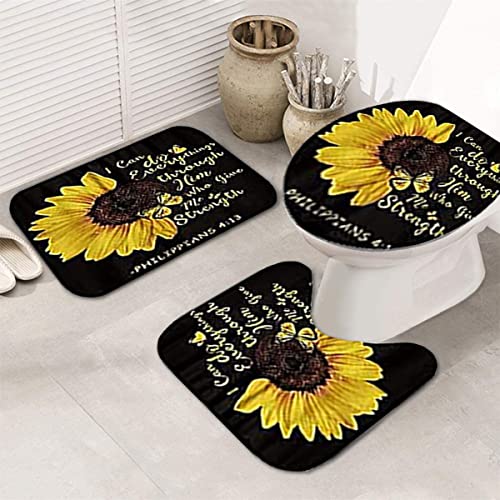 Set baie 4 piese: perdea, covorase si husa de toaleta, SunFlower