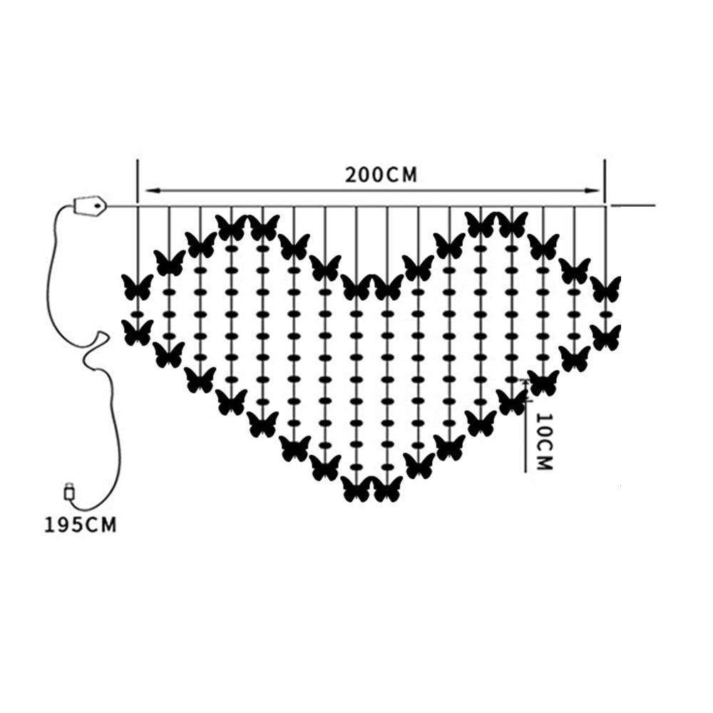 Instalatie Craciun - perdea luminoasa inima cu fluturi, Alb cald