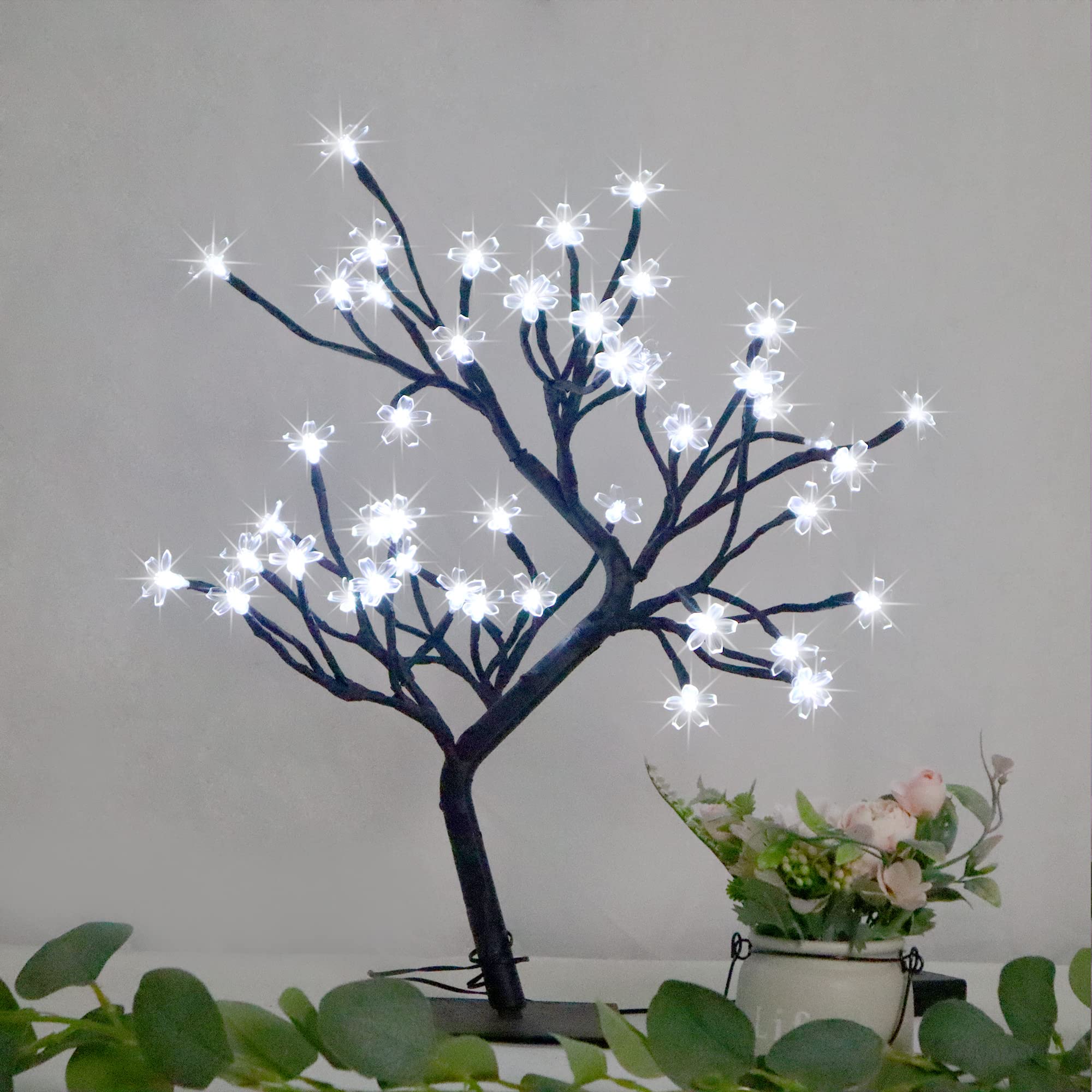 Copac decorativ cu flori de cires, 36 LED, Alb rece