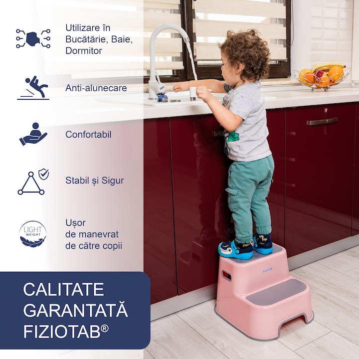 Scaunel inaltator WC pentru copii, FizioTab®Kids, Roz/Gri