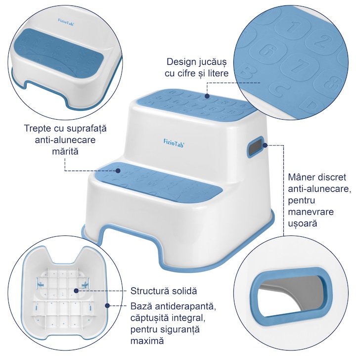 Scaunel inaltator WC pentru copii, FizioTab®Kids, Alb/Albastru