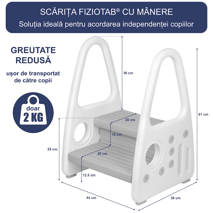 Inaltator cu manere pentru copii, suprafata antialunecare, Gri deschis