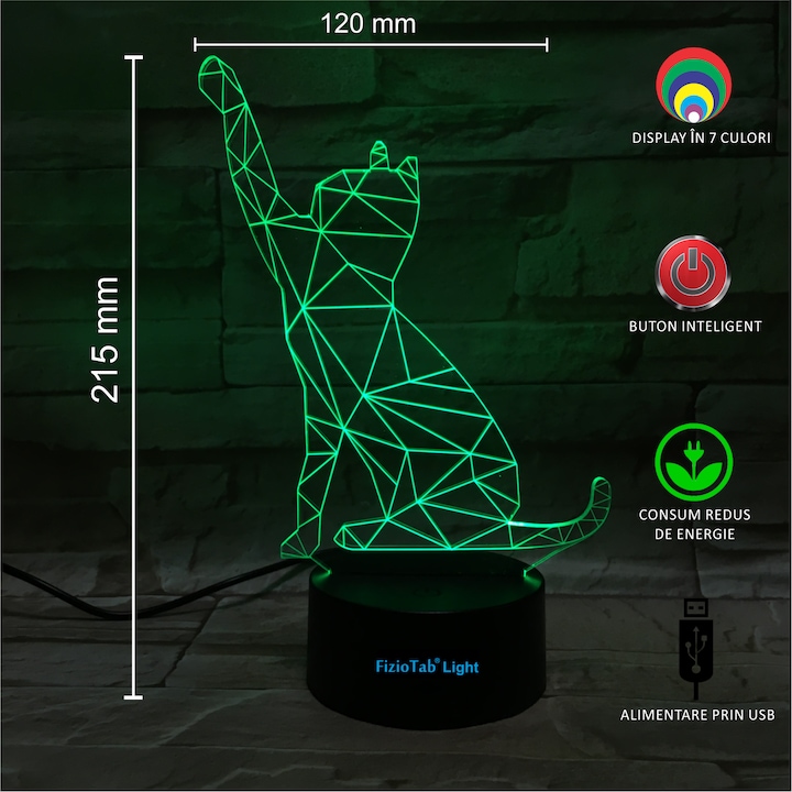 Lampa de veghe 3D, LED 7 culori, lumina ambientala - Pisica