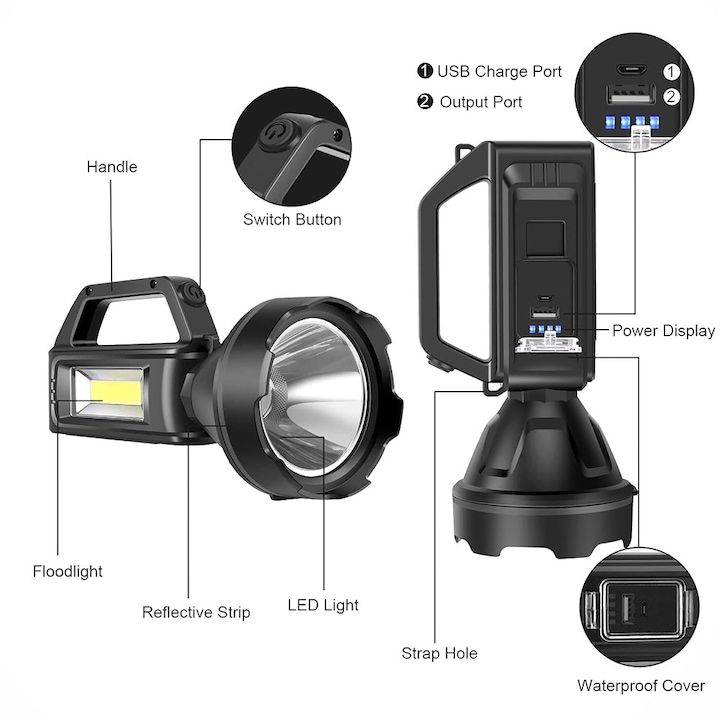 Lanterna solara 7 LED, 20 W, PowerBank