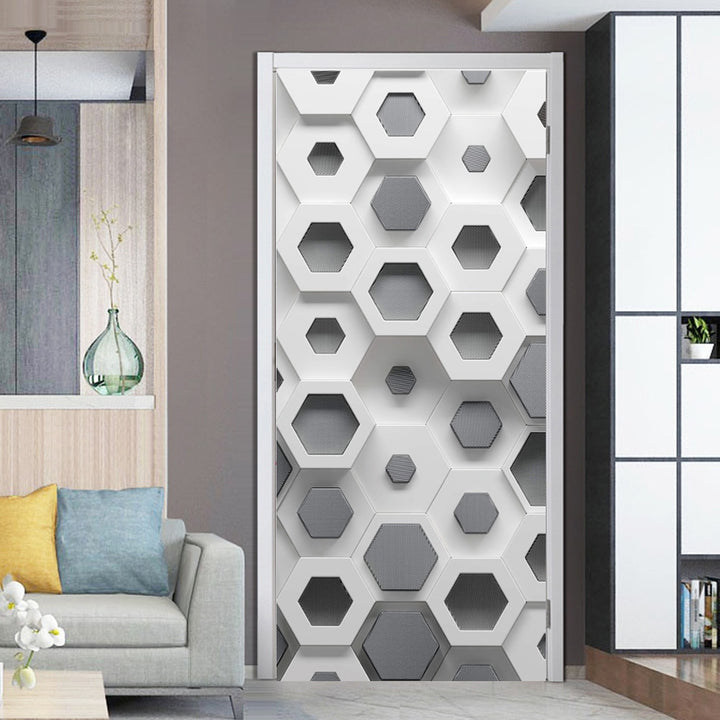 Set 2 x Autocolant decorativ pentru usa, 77 x 220 cm, Grey Comb