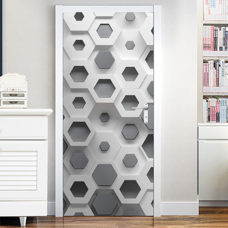 Set 2 x Autocolant decorativ pentru usa, 77 x 220 cm, Grey Comb