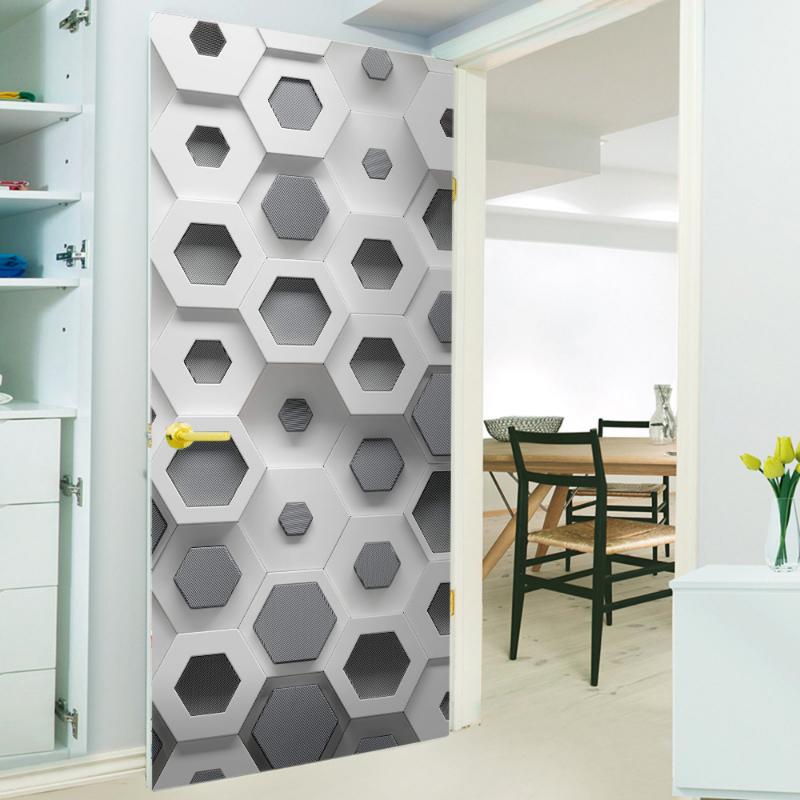 Set 2 x Autocolant decorativ pentru usa, 77 x 220 cm, Grey Comb