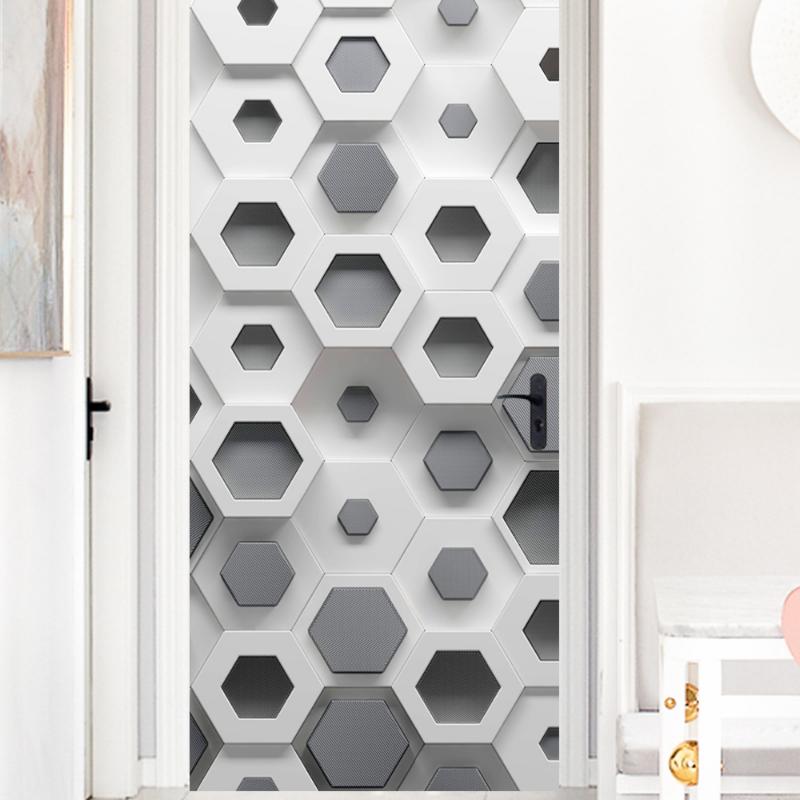 Set 2 x Autocolant decorativ pentru usa, 77 x 220 cm, Grey Comb
