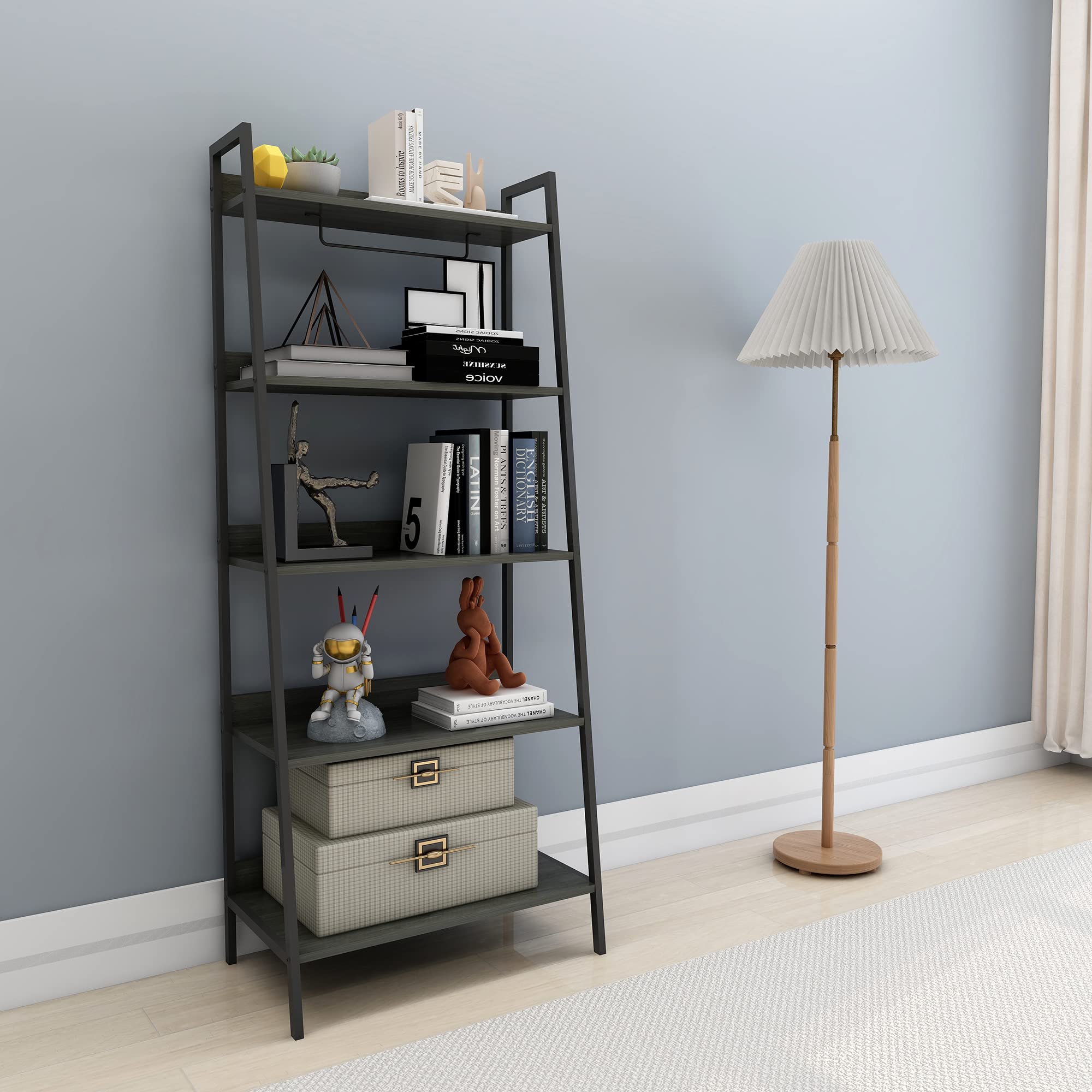 Raft metalic decorativ cu 5 polite, 113 cm, Negru